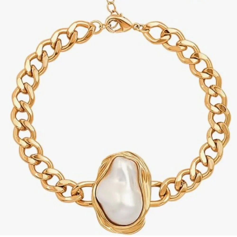 18K Gold-Plated Chunky Cuban Oval Link Chain Bracelet